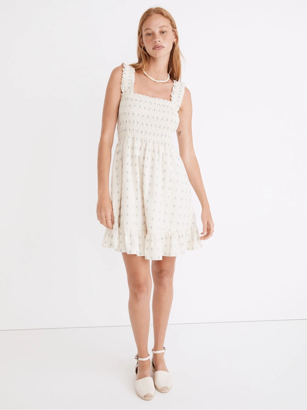 Madewell Lucie Smocked Tank Mini Dress in Textural Clipdot Medium